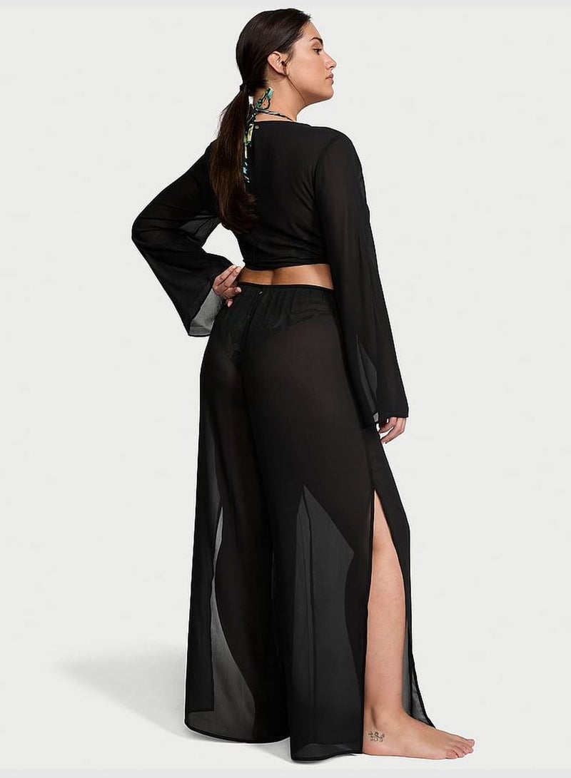 Sheer Crinkle Wide-Leg Pants