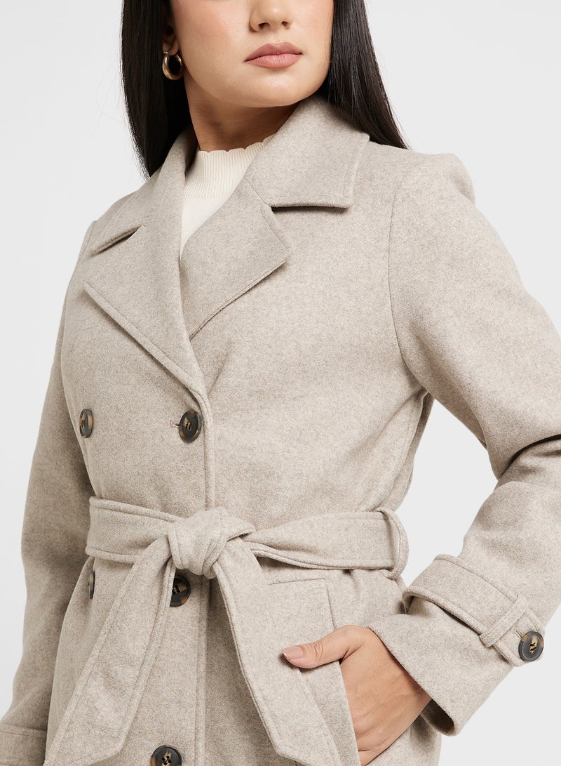 Double Breasted Button & Belt Fastening Trench Coat