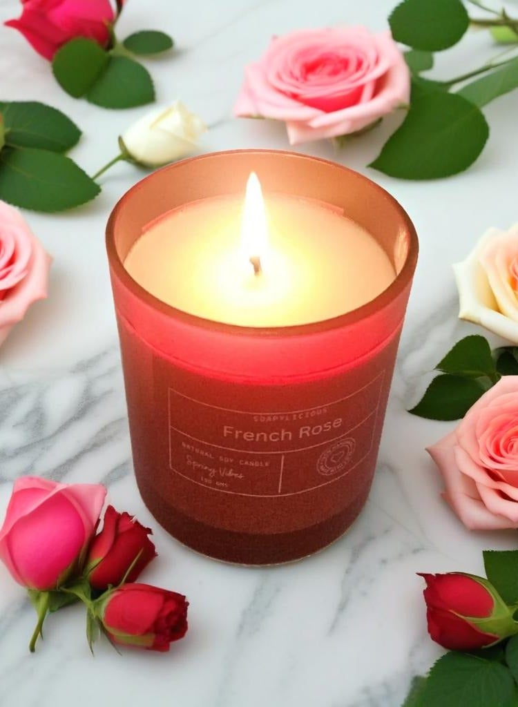 Soy Wax Candle – French Rose Aroma, 220g in Premium Gift-Ready Box | Handmade, Natural, Vegan for Home & Office