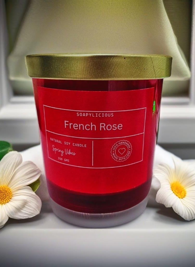 Soy Wax Candle – French Rose Aroma, 220g in Premium Gift-Ready Box | Handmade, Natural, Vegan for Home & Office