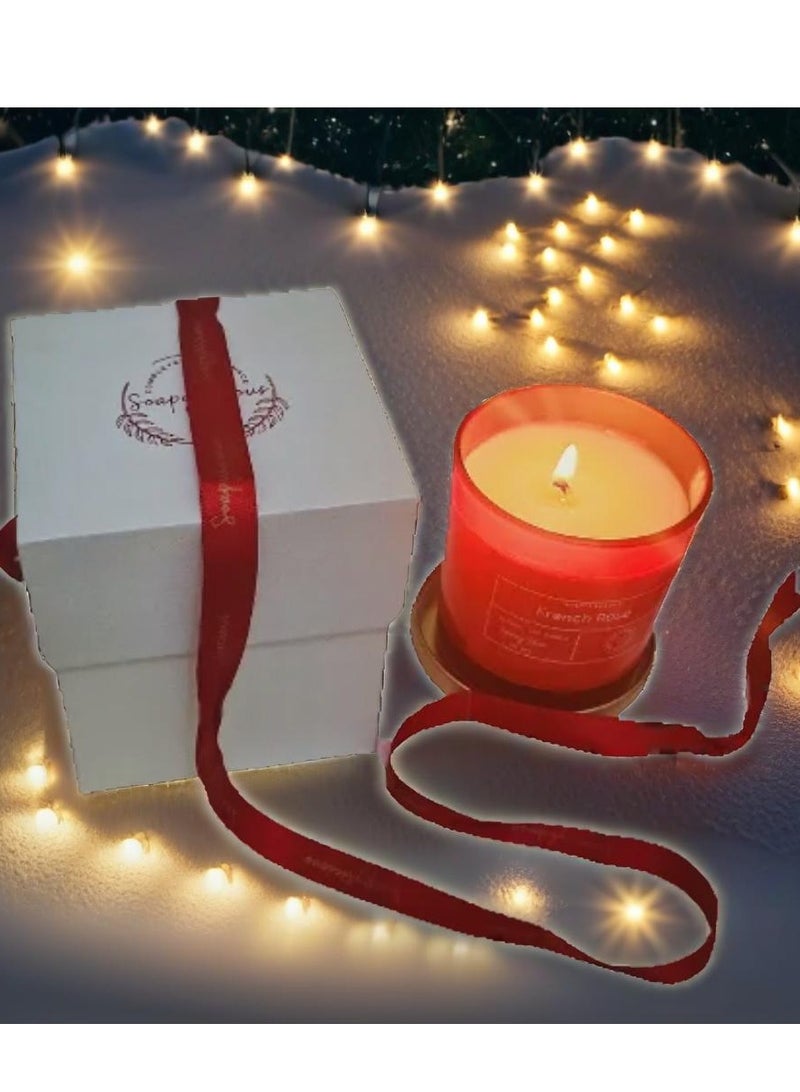 Soy Wax Candle – French Rose Aroma, 220g in Premium Gift-Ready Box | Handmade, Natural, Vegan for Home & Office