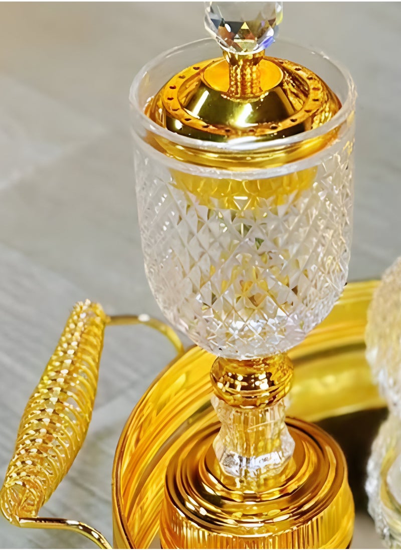 Elegant Design Glass Incense Burner Set Arabic Oud Censer Bakhoor Perfume Holder for Home and Office Fragrance
