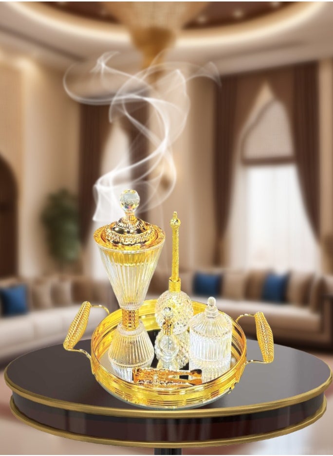 Elegant Design Glass Incense Burner Set Arabic Oud Censer Bakhoor Perfume Holder for Home and Office Fragrance