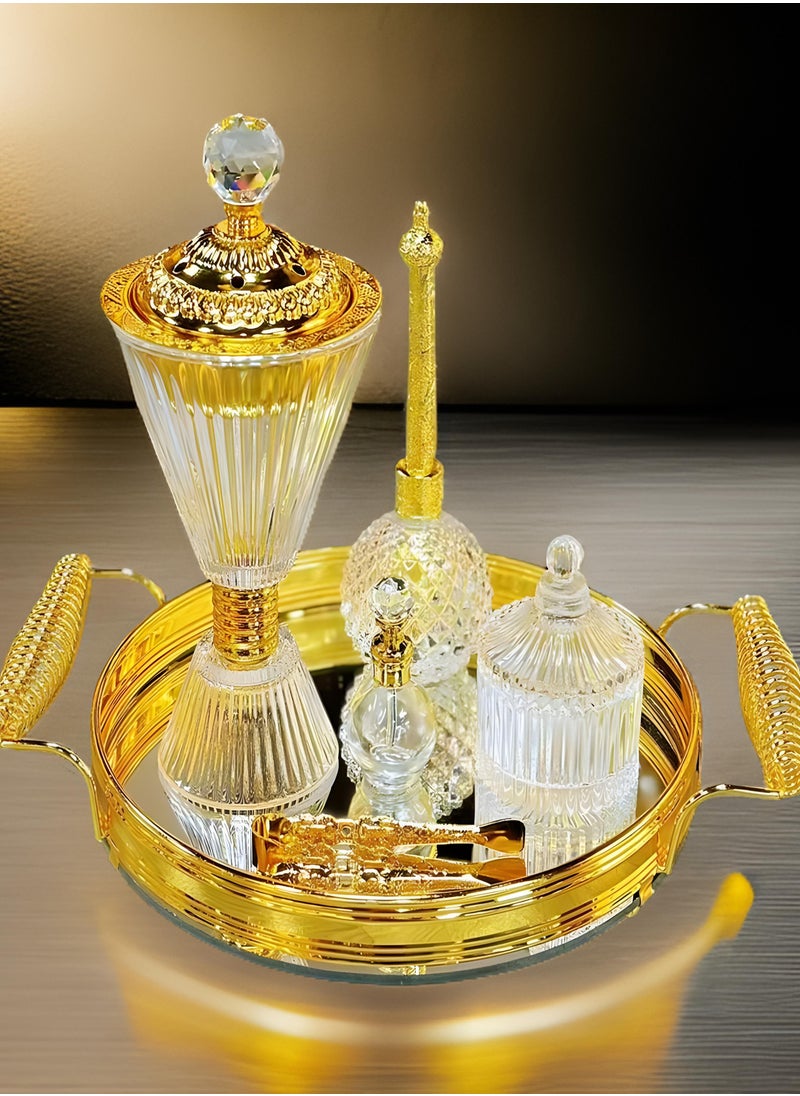 Elegant Design Glass Incense Burner Set Arabic Oud Censer Bakhoor Perfume Holder for Home and Office Fragrance
