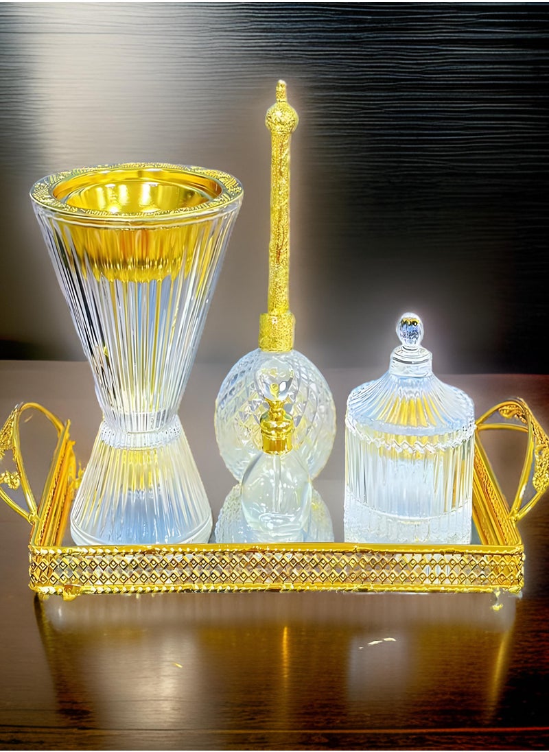 Elegant Design Glass Incense Burner Set Arabic Oud Holder for Home and Office Fragrance