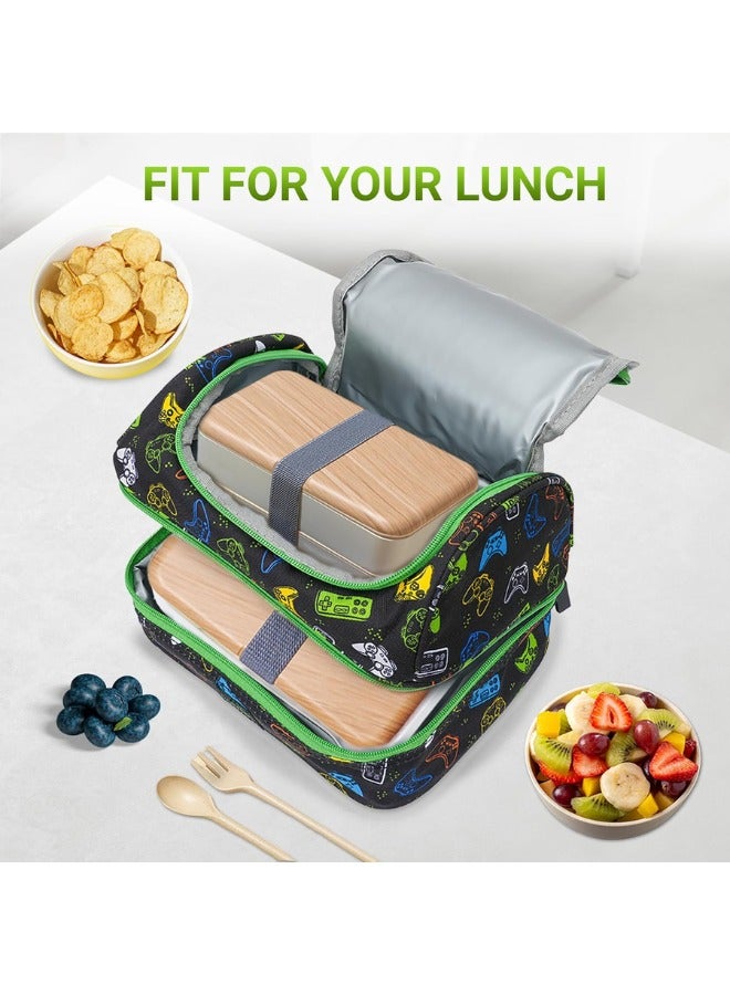 Bamboo Bark Insulated Lunch Bag for Kids - 100%  High Quality Polyester - Double Insulated Lunch Tote with Top Handle & Extra Storage for School, Work, Picnics - 2 Compartments