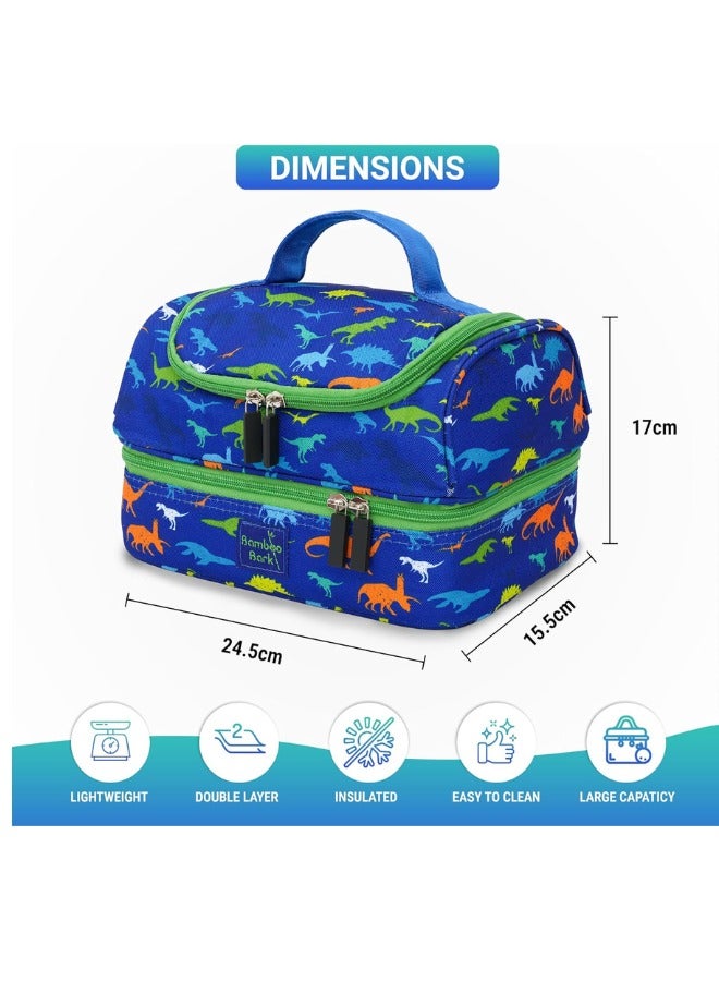 Bamboo Bark Insulated Lunch Bag for Kids - 100%  High Quality Polyester - Double Insulated Lunch Tote with Top Handle & Extra Storage for School, Work, Picnics - 2 Compartments