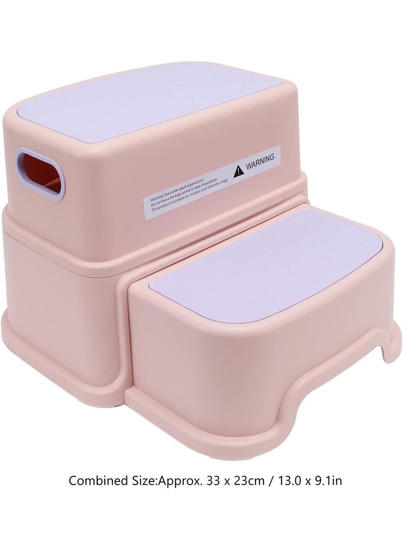 Toddler Step Stool for Bathroom Sink 2 Step Stool for Kids Toilet Potty Training Non-Slip Kid Plastic Stools with Handle