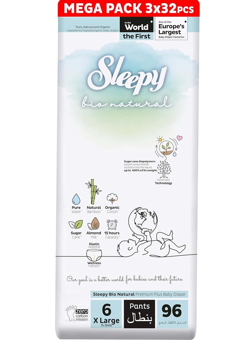 Sleepy Bio Natural Pants Size 6  96 Count  Organic Comfor Superior Absorbency  Eco-Friendly Hypoallergenic