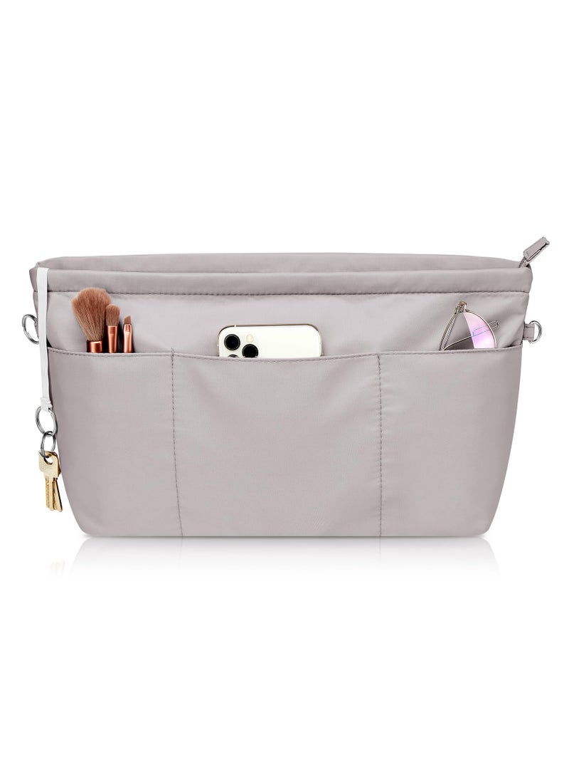 Handbag Organiser Nylon Bag Organiser Insert for Tote Bag Waterproof Multi Pocket Handbag Inserts Bag Divider Cosmetic Bag Portable Organizer Bag Inner Bag for Women Grey M