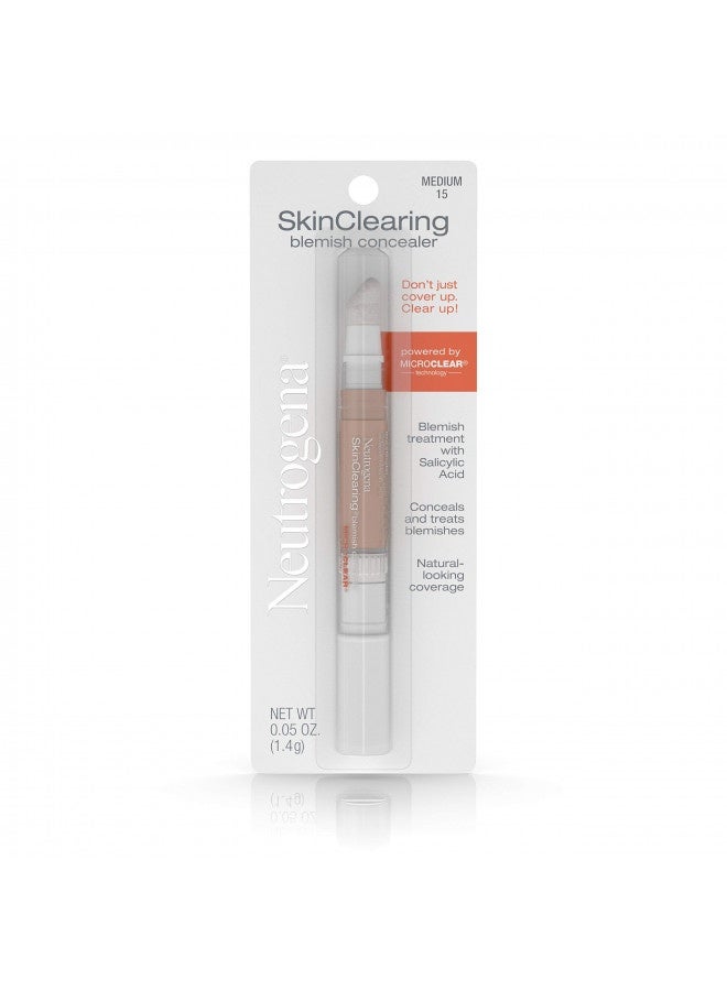 Neutrogena Skinclearing Blemish Concealer Face Makeup With Salicylic Acid Acne Medicine, Non-Comedogenic And Oil-Free Concealer Helps Cover, Treat And Prevent Breakouts, Medium 15,.05 Oz