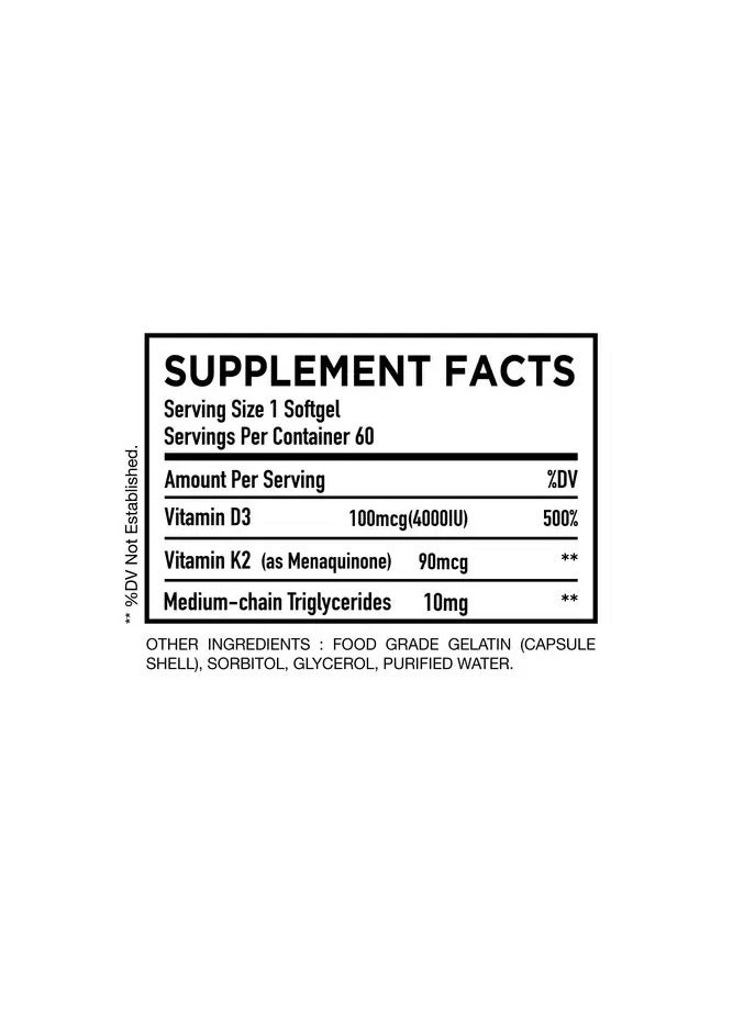HC Essential D3+K2 with MCT Oil – Bone & Immune Support -60 Soft gels
