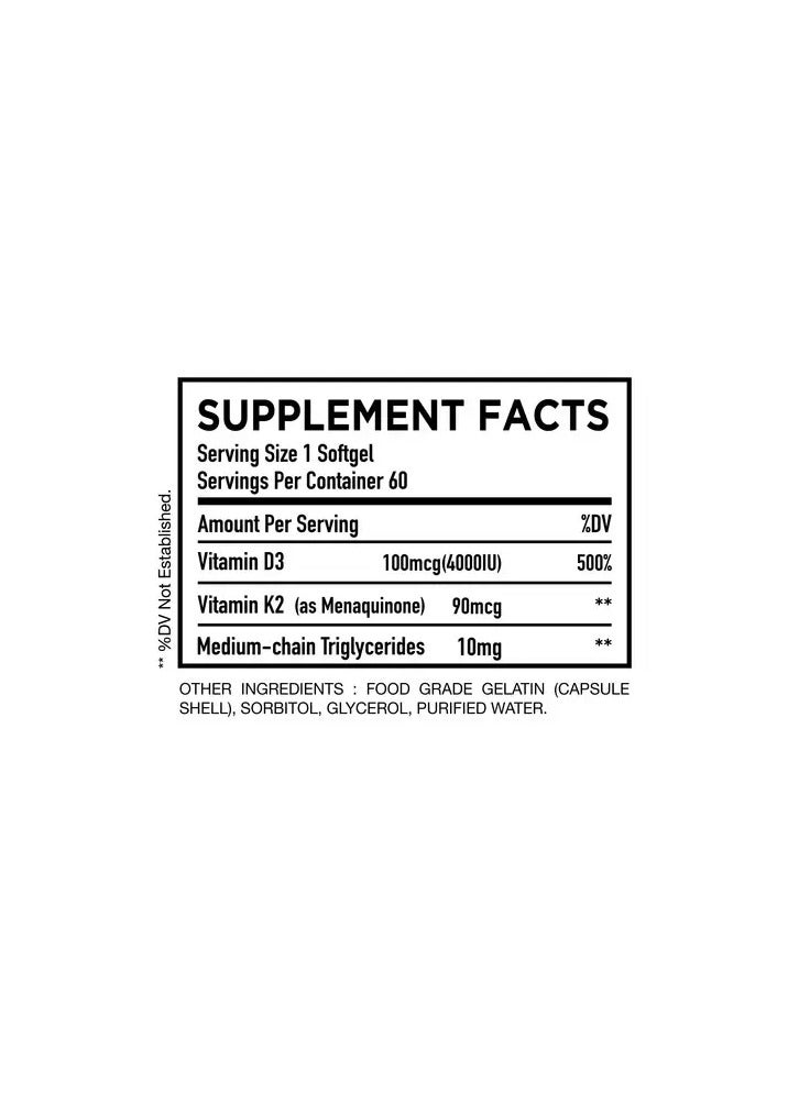 HC Essential D3+K2 with MCT Oil – Bone & Immune Support -60 Soft gels