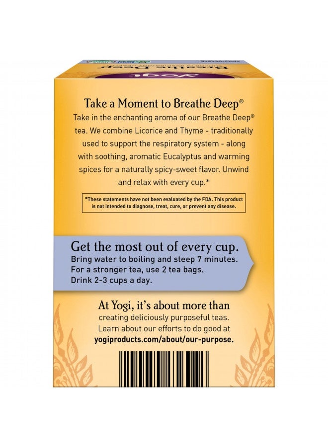 Yogi Tea - Breathe Deep (6 Pack) - Supports Respiratory Health With Eucalyptus, Thyme, And Mullein Leaves - Caffeine Free - 96 Organic Herbal Tea Bags