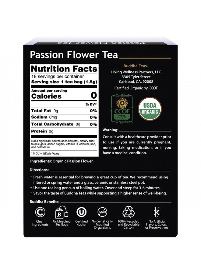 Buddha Teas Organic Passion Flower Tea - Ou Kosher, Usda Organic, Ccof Organic, 18 Bleach-Free Tea Bag