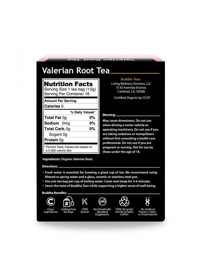 Buddha Teas Organic Valerian Root Tea - Ou Kosher, Usda Organic, Ccof Organic, 18 Bleach-Free Tea Bags