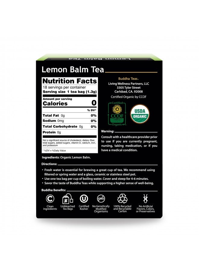 Buddha Teas Organic Lemon Balm - Ou Kosher, Usda Organic, Ccof Organic, 18 Bleach-Free Tea Bags