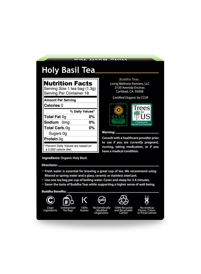 Buddha Teas - Holy Basil - Organic Herbal Tea - For Cognitive Balance And Overall Health - Ayurvedic Tulsi - With Antioxidants - Caffeine Free - 100% Kosher And Non-Gmo - 18 Tea Bags (Pack Of 1)