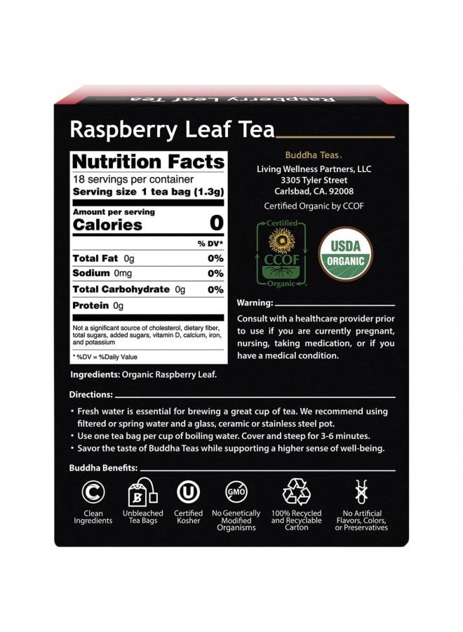 Buddha Teas Organic Raspberry Leaf Tea - Ou Kosher, Usda Organic, Ccof Organic, 18 Bleach-Free Tea Bags