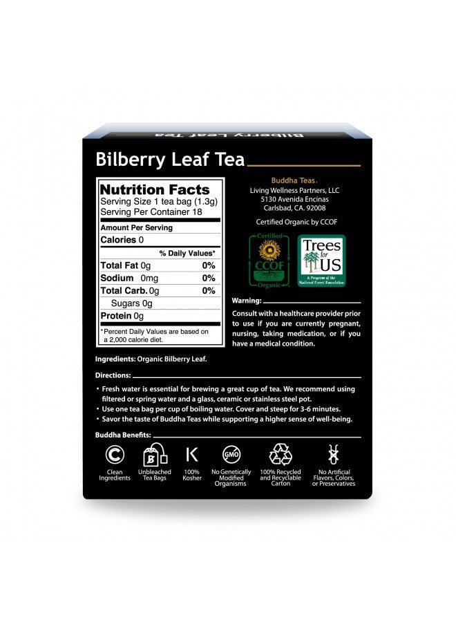 Buddha Teas Organic Bilberry Leaf Tea - Ou Kosher, Usda Organic, Ccof Organic, 18 Bleach-Free Tea Bags