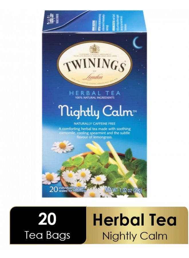 Twinings Nightly Calm Tea, Sleep Tea With Calming Chamomile, Spearmint, And Lemongrass, Bedtime Sleepytime Tea, 20 Herbal Tea Bags