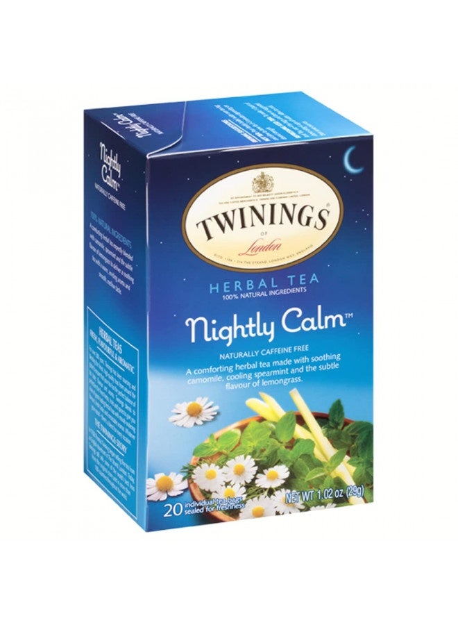 Twinings Nightly Calm Tea, Sleep Tea With Calming Chamomile, Spearmint, And Lemongrass, Bedtime Sleepytime Tea, 20 Herbal Tea Bags