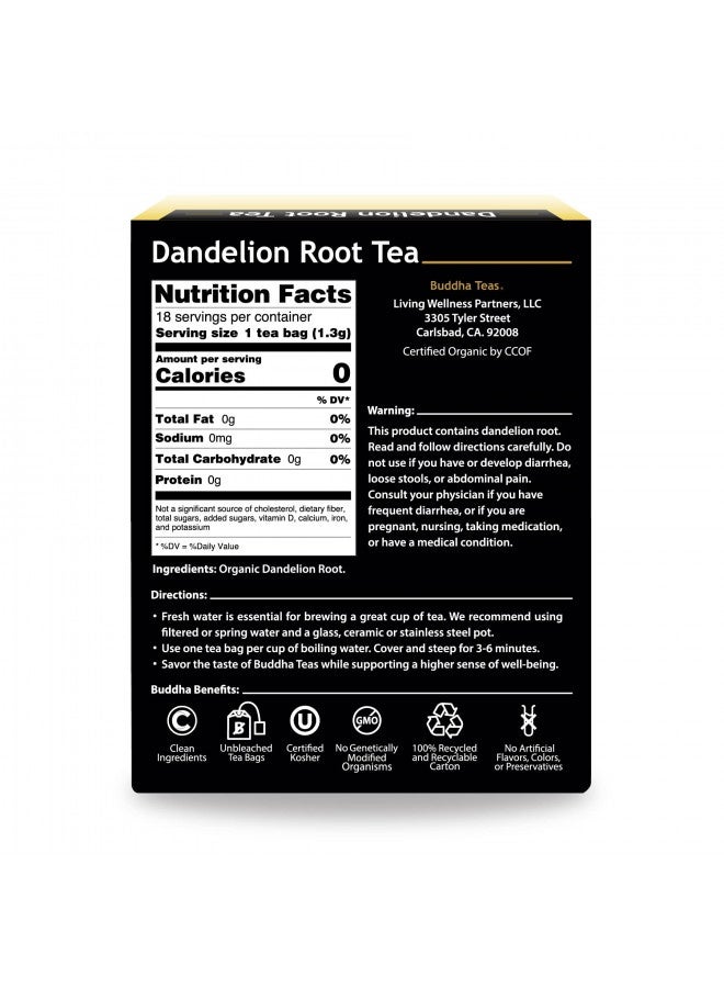 Buddha Teas Organic Dandelion Root Tea - Ou Kosher, Usda Organic, Ccof Organic, 18 Bleach-Free Tea Bags