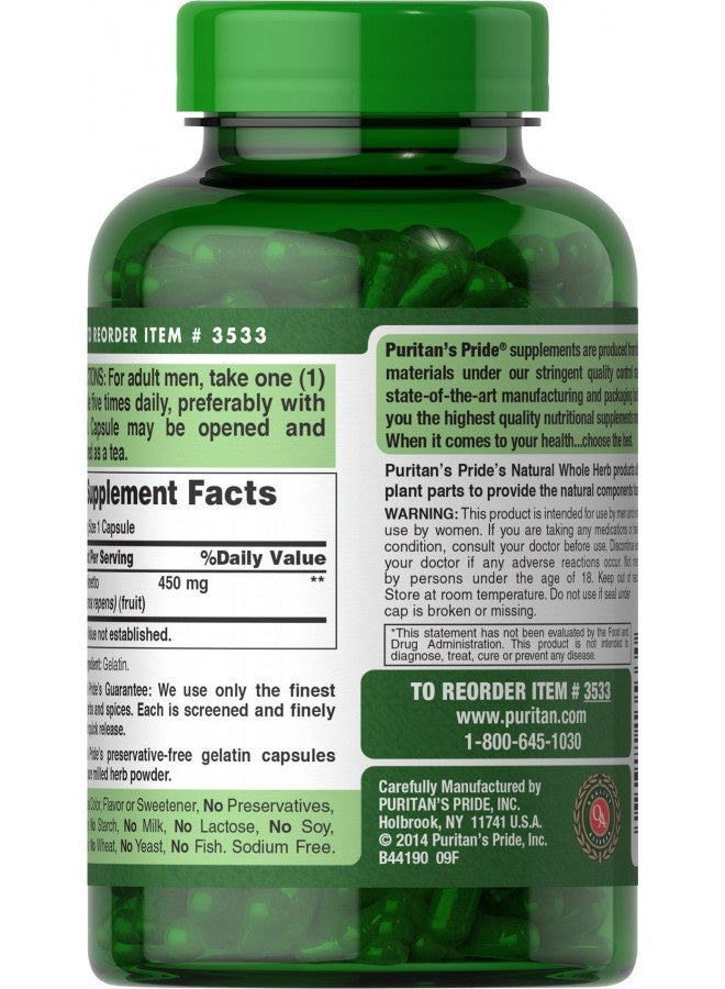 Puritan'S Pride Saw Palmetto 450 Mg, Supports Prostate And Urinary Health, 200 Count