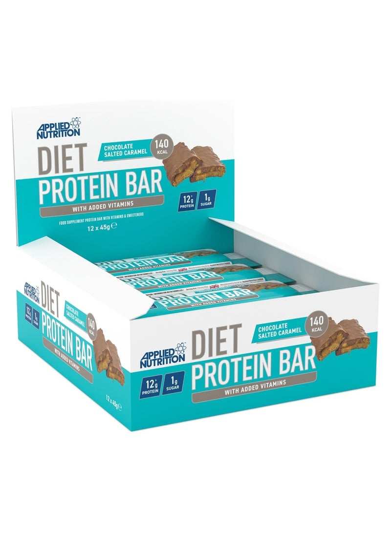 Diet Protein Bar High Protein Low Sugar Protein Snack Bar with Added Vitamins Chocolate Salted Carmel 45 g pack of 12