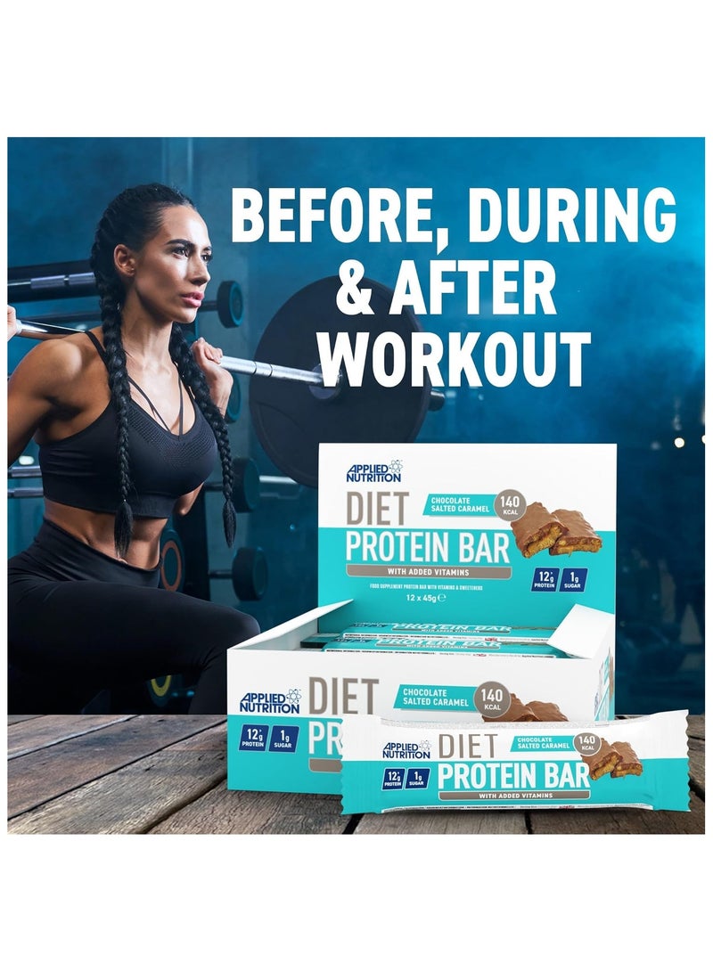 Diet Protein Bar High Protein Low Sugar Protein Snack Bar with Added Vitamins Chocolate Salted Carmel 45 g pack of 12