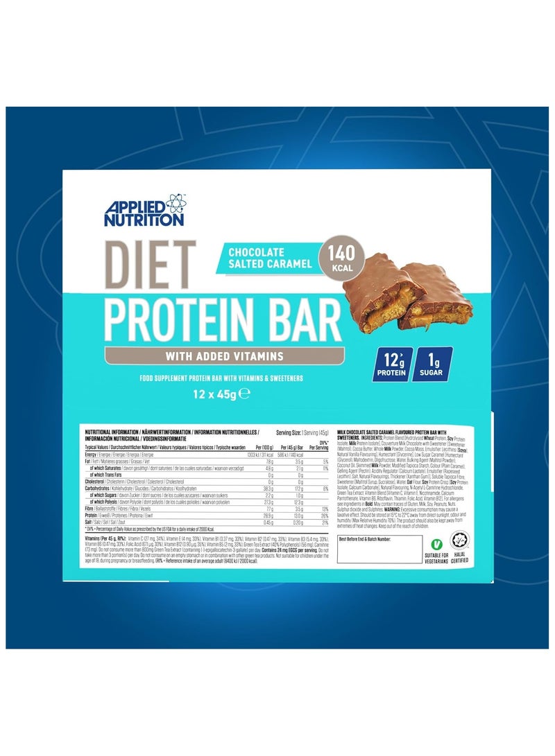 Diet Protein Bar High Protein Low Sugar Protein Snack Bar with Added Vitamins Chocolate Salted Carmel 45 g pack of 12