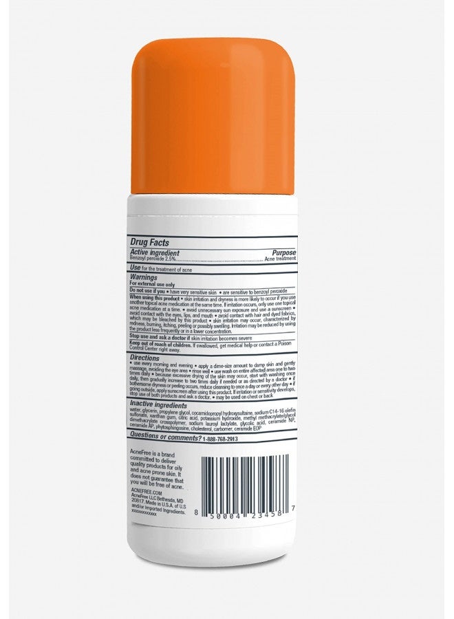 Acne Free Oil-Free Acne Cleanser, Benzoyl Peroxide 2.5% Acne Face Wash With Glycolic Acid To Prevent And Treat Breakouts, 8 Ounce