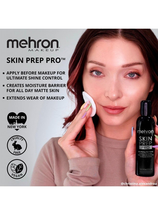 Mehron Makeup Skin Prep Pro Mattifying Skin Toner | Long Lasting Pre-Makeup Skin Primer 4 Fl Oz (120 Ml)