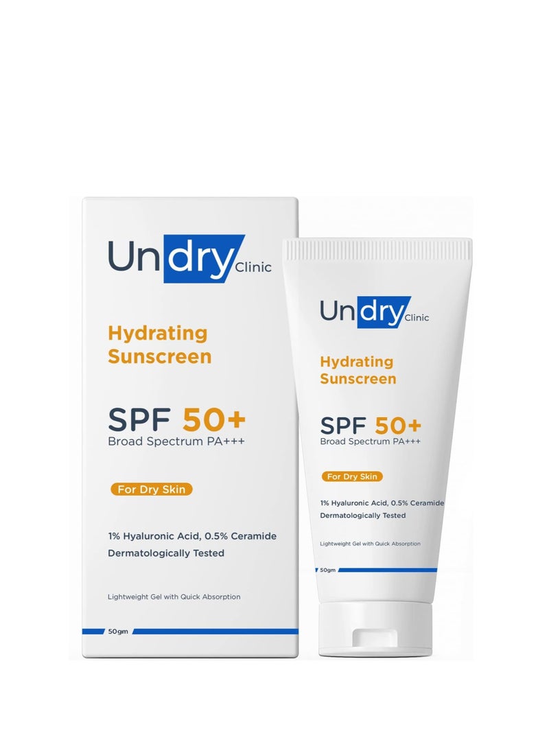 Undry Hydrating Sunscreen for Dry Skin Lightweight, Photostable Sunscreen SPF 50 Broad Spectrum Sun Screen Protector SPF 50 Sunscreen Sun Cream (50gm/1.7 Oz)