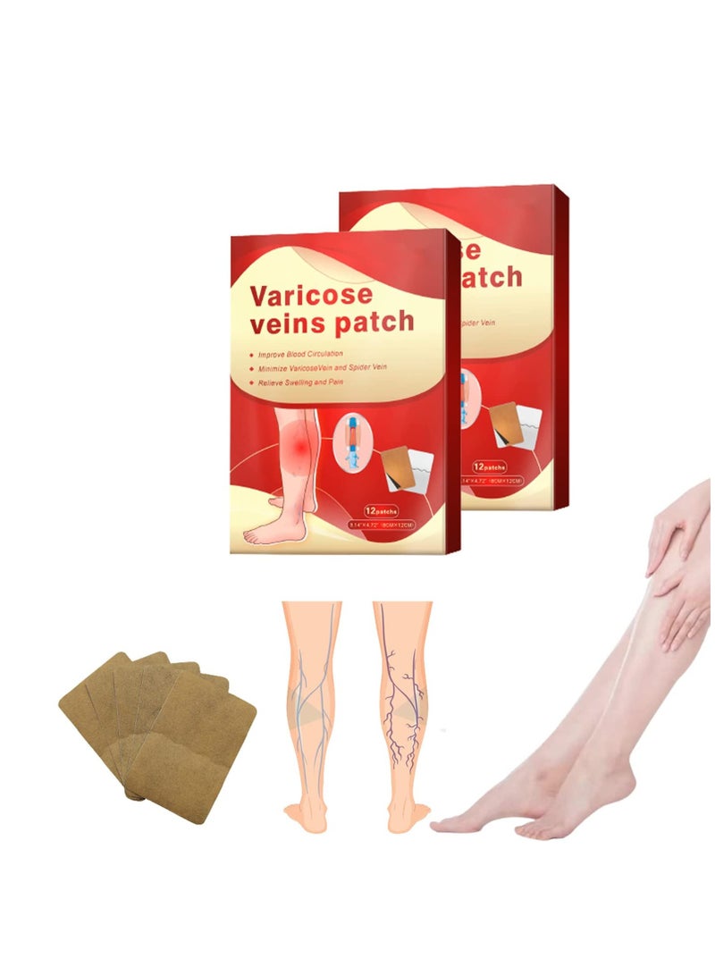Veinless Immediate Relief Herbal Patch, Varicose Veins Treatment for Legs, Spider Veins Removal for Legs Treatment Patch (2 Box-24 Pcs)