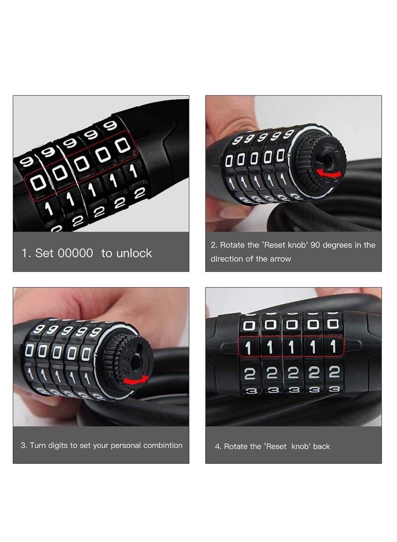 Bike Lock Security Anti Theft Bicycle Chain Lock Open with Password High Security Digit Resettable Combination Coiling Cable Lock Best for Bicycle Outdoors