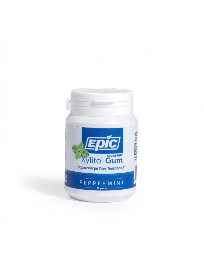 Epic Xylitol Chewing Gum - Sugar Free And Aspartame Free Chewing Gum Sweetened W/Xylitol For Dry Mouth And Gum Health (Peppermint, 50-Piece Bottle, 3 Bottles)