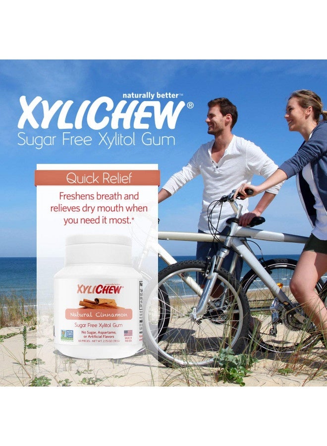 Xylichew 100% Xylitol Chewing Gum - Non Gmo, Non Aspartame, Gluten Free, And Sugar Free Gum - Natural Oral Care, Relieves Bad Breath And Dry Mouth - Cinnamon, 60 Count