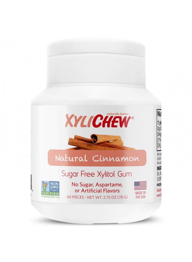 Xylichew 100% Xylitol Chewing Gum - Non Gmo, Non Aspartame, Gluten Free, And Sugar Free Gum - Natural Oral Care, Relieves Bad Breath And Dry Mouth - Cinnamon, 60 Count