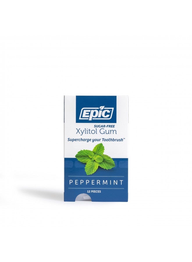 Epic Xylitol Chewing Gum - Sugar Free And Aspartame Free Chewing Gum Sweetened W/Xylitol For Dry Mouth And Gum Health (Peppermint, 12-Piece Pack, 12 Packs)