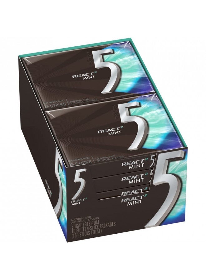 (10 Pack) 5 Gum React Mint Gum Sugar Free Chewing Gum Bulk, 15 Stick Box