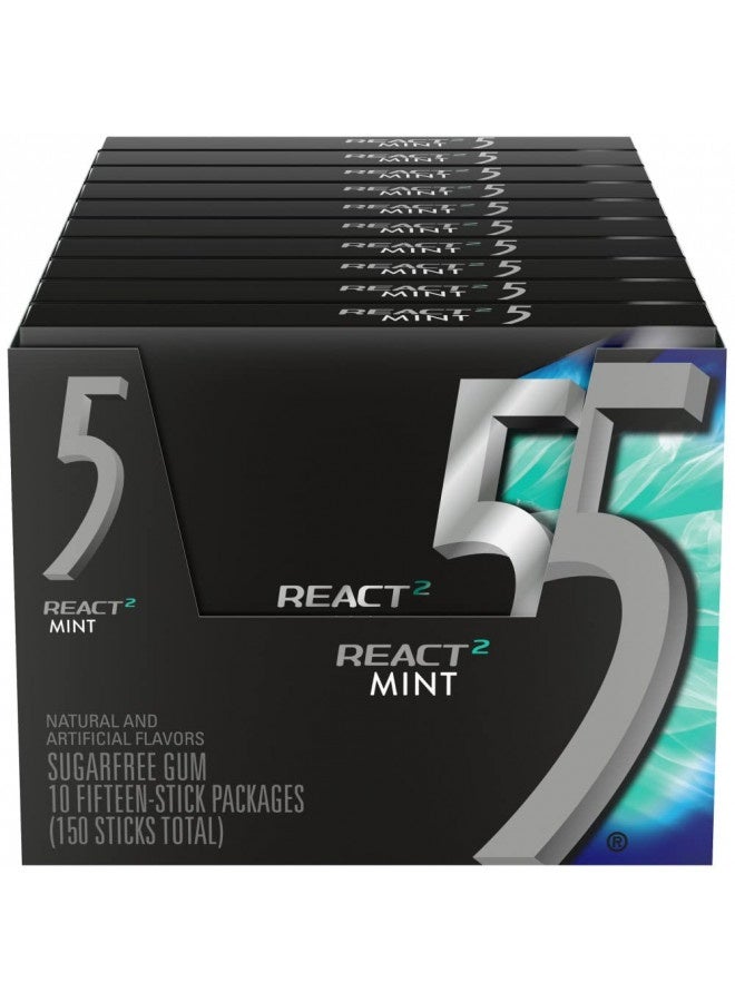 (10 Pack) 5 Gum React Mint Gum Sugar Free Chewing Gum Bulk, 15 Stick Box