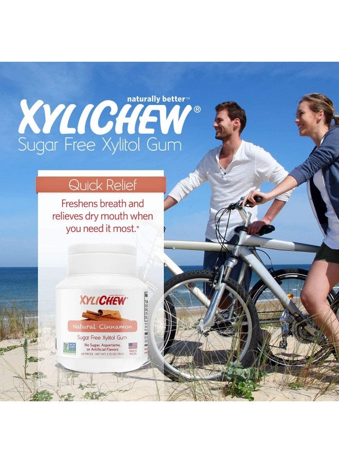 Xylichew 100% Xylitol Chewing Gum Jars - Non Gmo, Gluten, Aspartame, And Sugar Free Gum - Natural Oral Care, Relieves Bad Breath And Dry Mouth - Cinnamon, 60 Count (Pack Of 4)