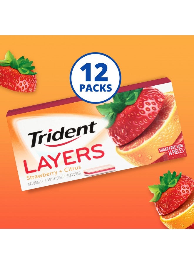 Trident Layers Strawberry And Citrus Sugar Free Gum, 12 Packs Of 14 Pieces