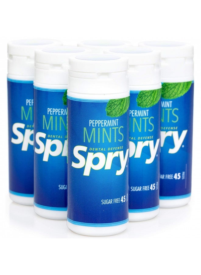 Spry Xylitol Peppermint Sugar Free Candy - Breath Mints That Promote Oral Health, Dry Mouth Mints That Increase Saliva Production, Stop Bad Breath, 45 Count (Pack Of 6)