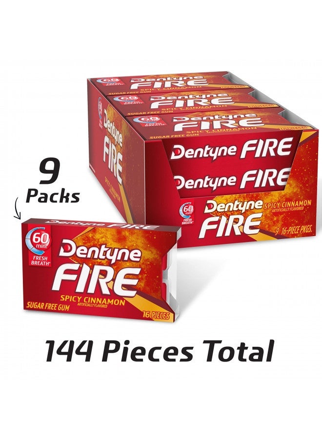 Dentyne Fire Spicy Cinnamon Sugar Free Gum, Pack Of 9 (144 Total Pieces)