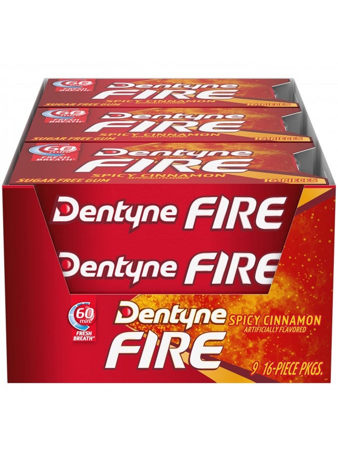 Dentyne Fire Spicy Cinnamon Sugar Free Gum, Pack Of 9 (144 Total Pieces)