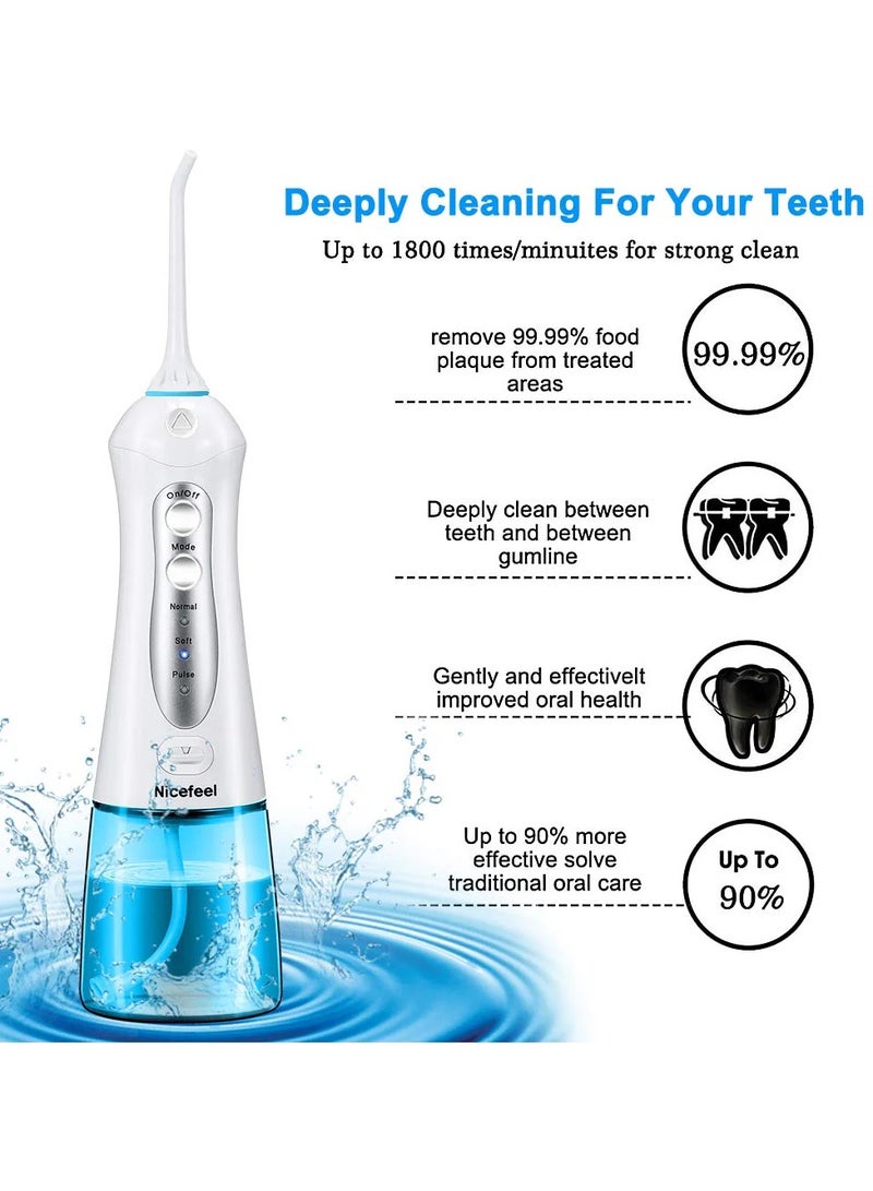 Fc159 Blue Cordless Dental Water Flosser Oral Irrigator High Pressure 1800 Pulses Per Minute 360° Rotating Nozzle 3 Modes Travel Bag