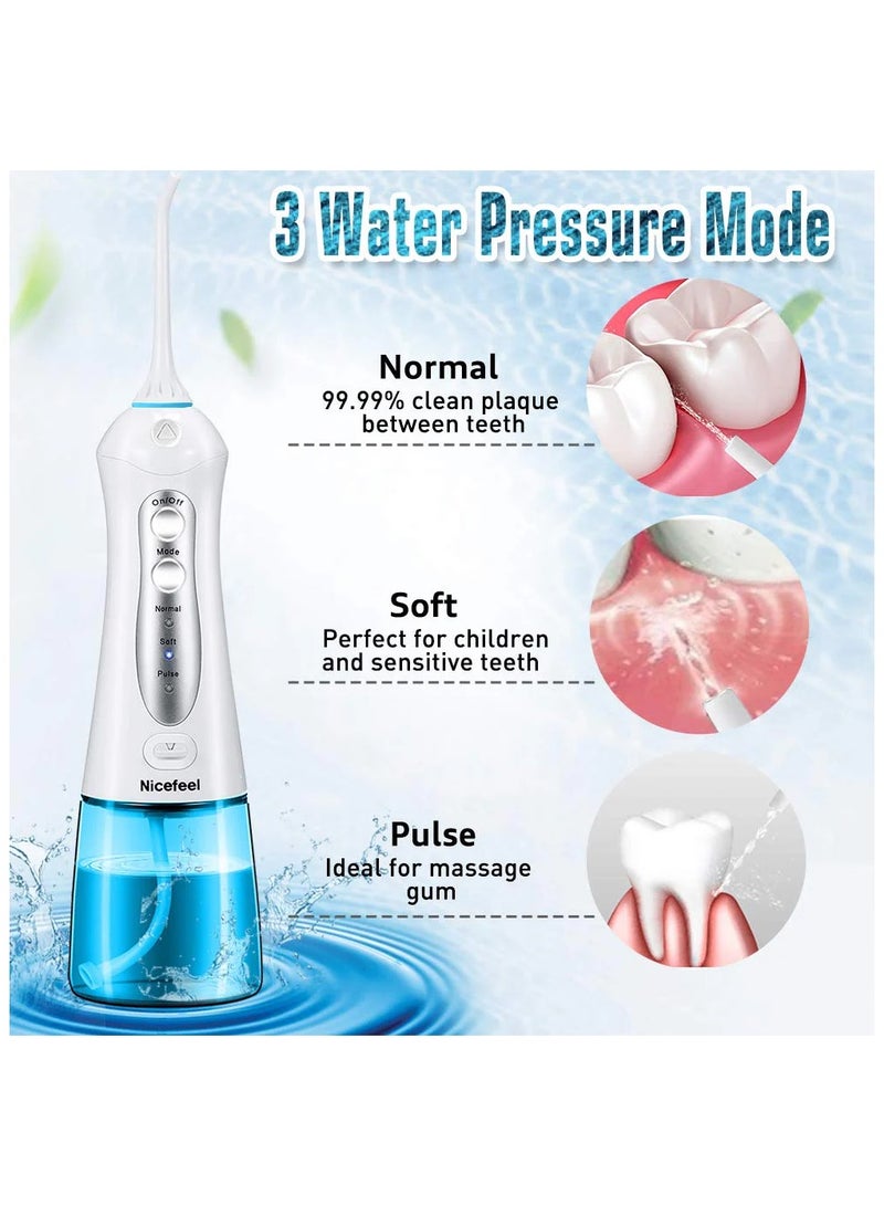 Fc159 Blue Cordless Dental Water Flosser Oral Irrigator High Pressure 1800 Pulses Per Minute 360° Rotating Nozzle 3 Modes Travel Bag