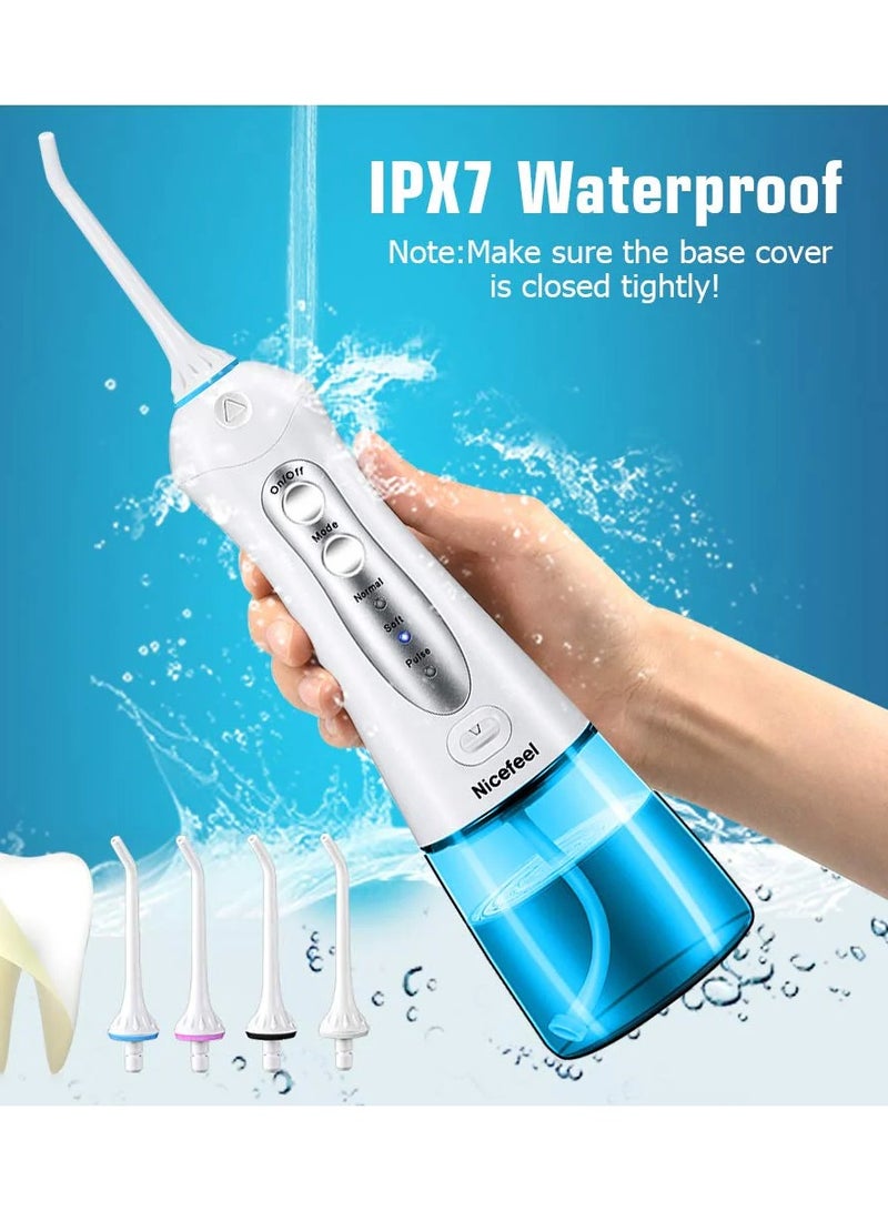 Fc159 Blue Cordless Dental Water Flosser Oral Irrigator High Pressure 1800 Pulses Per Minute 360° Rotating Nozzle 3 Modes Travel Bag